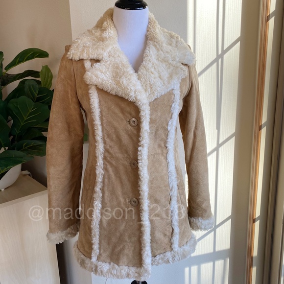 Wilson’s Leather Maxima Small Leather Patchwork Coat Faux Fur Tan Brown S - Picture 15 of 15